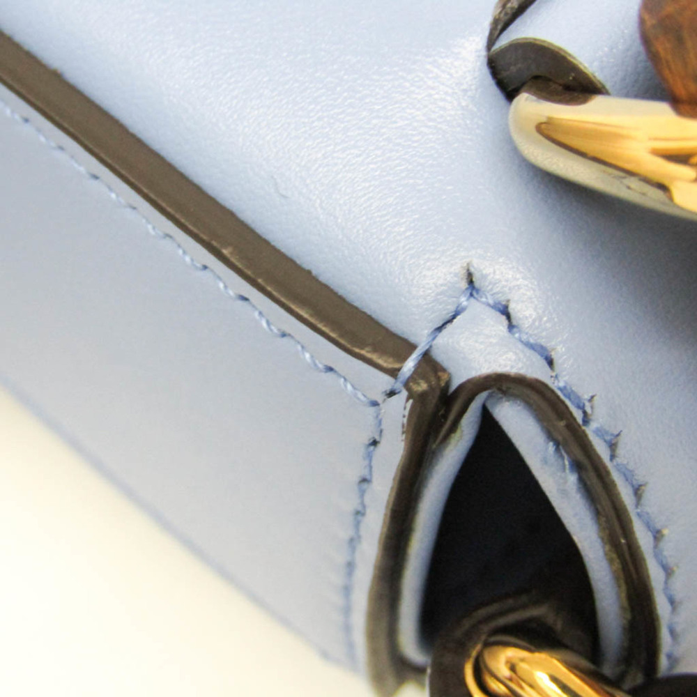GUCCI Authentic Blue Leather Bamboo Shoulder Bag - Picture 10 of 16